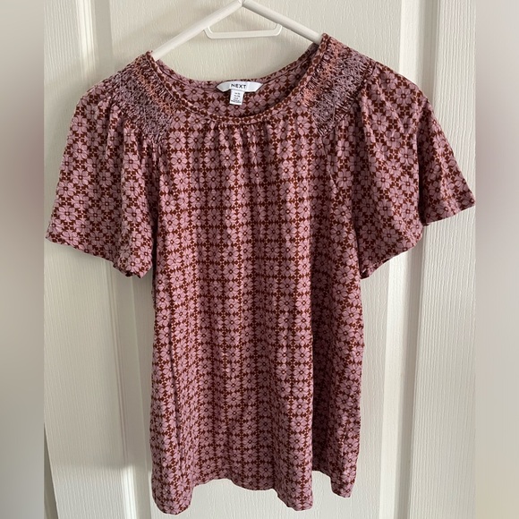 NEXT, size 10 UK, pink/magenta t-shirt with light brown pattern - Picture 2 of 7